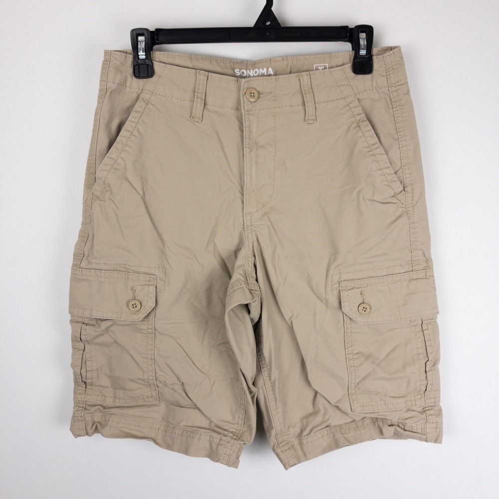 Sonoma Cargo Shorts Mens Size 30 Tan Cotton Blend Multi Pocket Casual Khaki